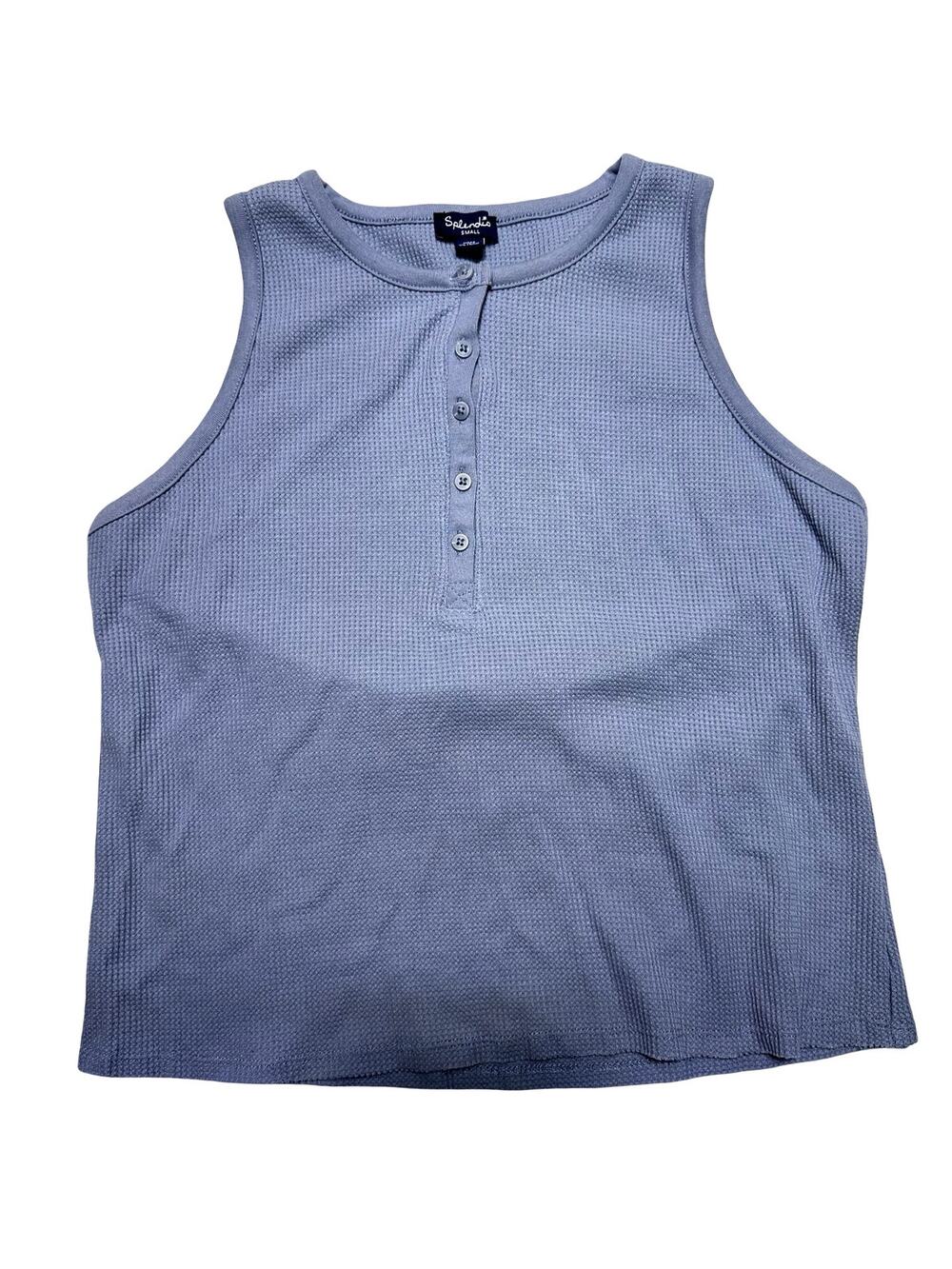 Splendid Dusty Blue Waffle Knit Henley Tank Size Small